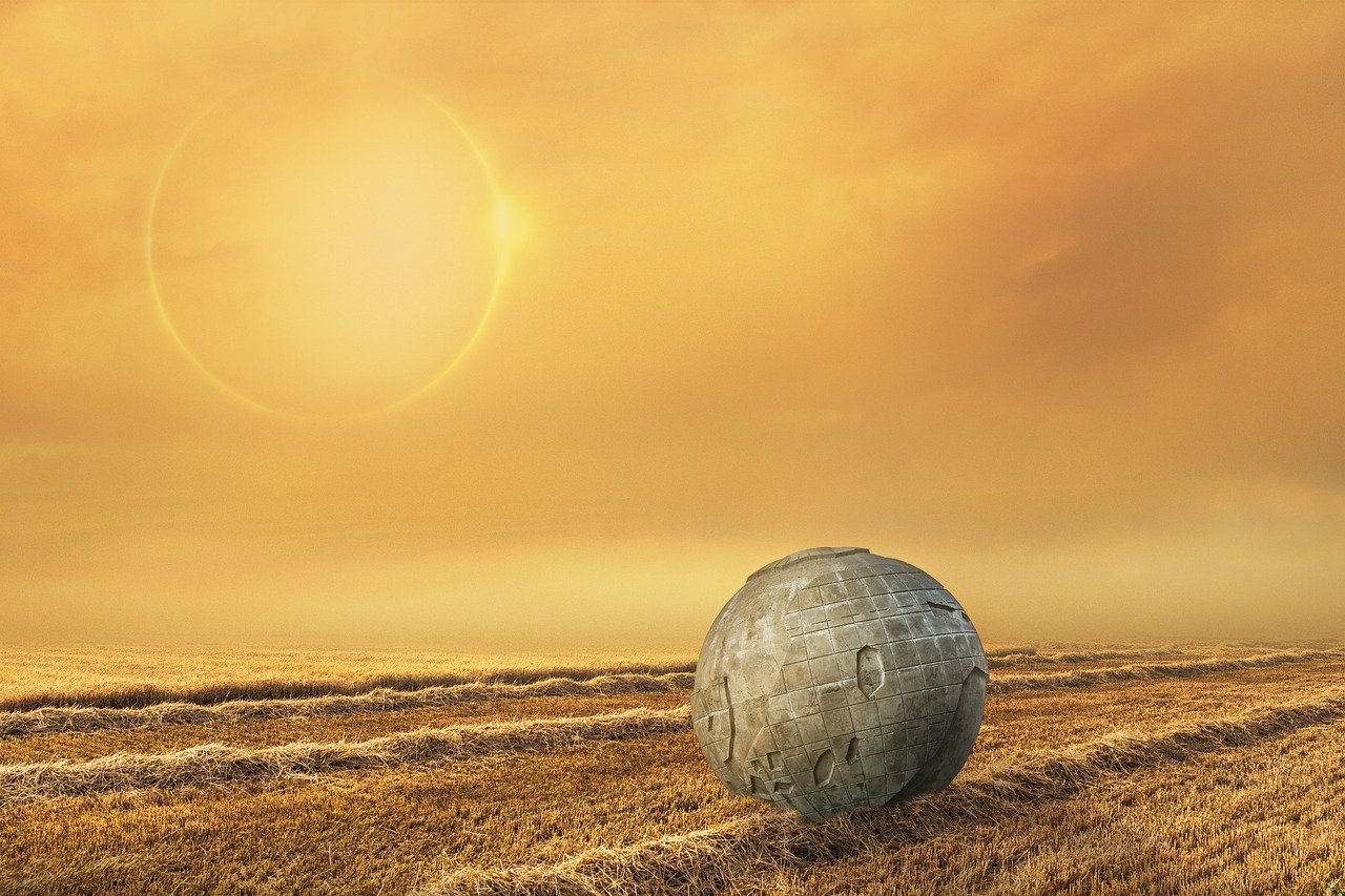 field, science fiction, clouds